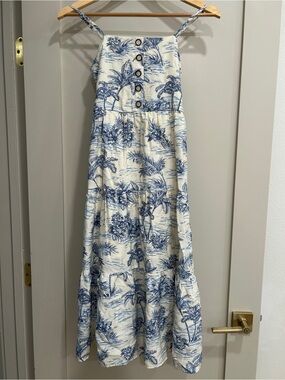 Blue & White Tropical Print Girls' Sundress